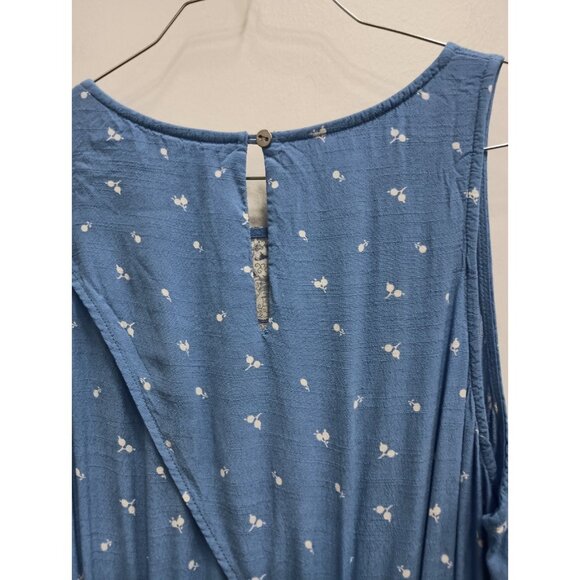 LOFT Womens BOHO Maxi Dress XL Blue Floral Sleeveless Cutout Back Beach Vacation - Picture 7 of 11